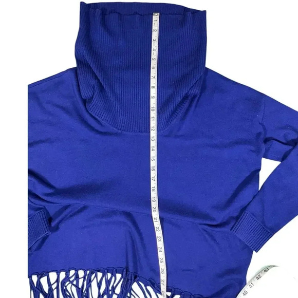 Michael Kors Women's OX Amalfi Blue Cowl Neck Long Sleeve Fringe Sweater Size L - Picture 10 of 12